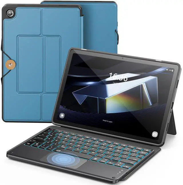 Main image of INFILAND Keyboard Case for Samsung Galaxy Tab A9 Plus 5G with 7-Color Backlight & High Precision Trackpad, Slim and Portable Detachable Folder Style Keyboard Case for Tab A9 11 inch (08-Sky Blue)