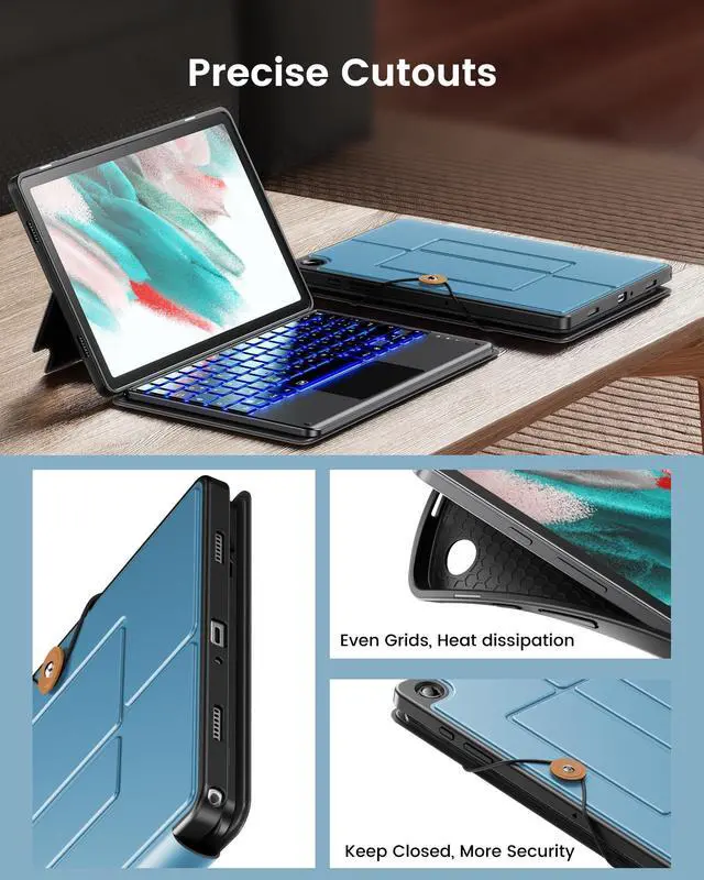 Alt view image 5 of 5 - INFILAND Keyboard Case for Samsung Galaxy Tab A9 Plus 5G with 7-Color Backlight & High Precision Trackpad, Slim and Portable Detachable Folder Style Keyboard Case for Tab A9 11 inch (08-Sky Blue)