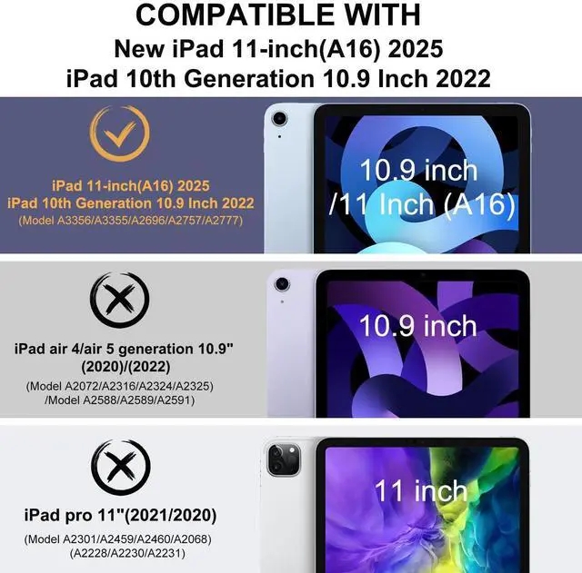 Alt view image 2 of 5 - OKP Case for iPad 11-inch (A16) 2025 / 10th Generation 2022, for ipad 11th /10th 10.9 inch with Multi-Angle Viewing PU Leather Stand Cover with Pencil Holder & Pocket, Auto Sleep/Wake, Black Sun Moon