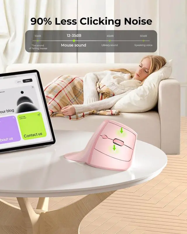 Alt view image 5 of 5 - seenda Ergonomic Mouse Rechargeable, 2.4G USB & Type C Vertical Wireless Ergo Mouse with Instant Desktop Return Key, Quiet Click, Palm Rest, Anti-Slip Optical Mice for Mac OS, Windows, Pink