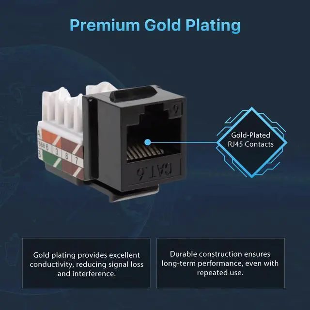 Alt view image 3 of 5 - SATMAXIMUM Cat6 Keystone Ethernet Wall Jack Punch Down UTP 45-Degree (Easier Termination Than 90-Degree), RJ45 Slim Profile Speed Termination 45deg Angled Black (20 Pack)
