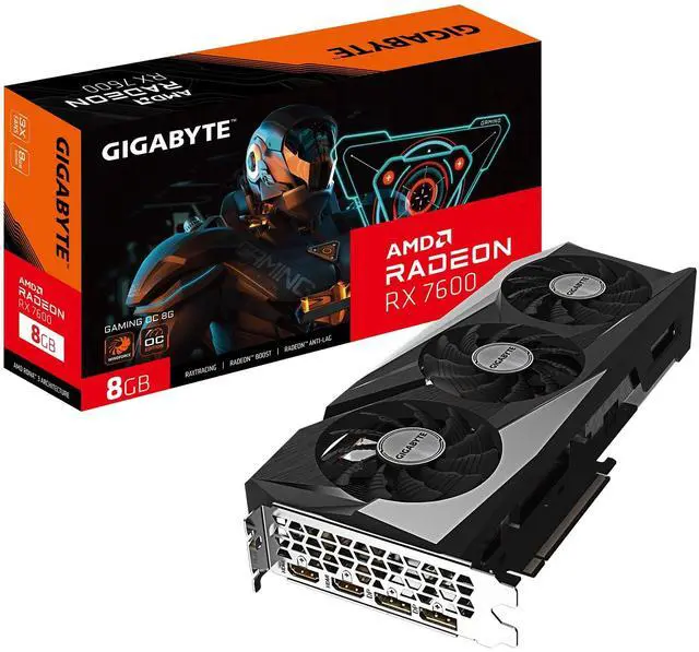Main image of GIGABYTE GV-R76GAMING OC-8GD Radeon RX 7600 Gaming OC 8G Graphics Card, 3X WINDFORCE Fans 8GB 128-bit GDDR6, Video Card