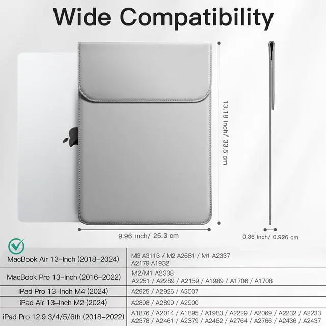 Alt view image 2 of 5 - JETech Slim Laptop Sleeve for MacBook Air 13-Inch (M4/M3/M2) 2022-2025, MacBook Pro 13-Inch (M2/M1) 2016-2022, PU Leather Case (Grey)