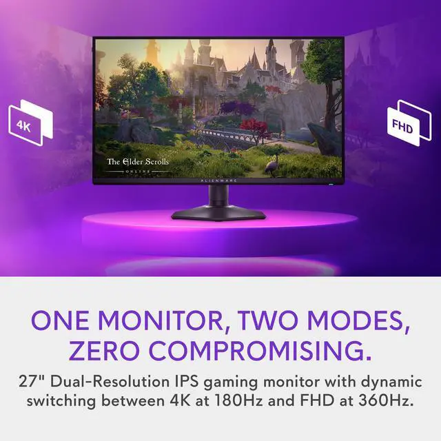 Alt view image 2 of 5 - Alienware 27 4K Dual-Resolution Gaming Monitor - AW2725QF - 4K at 180Hz and FHD at 360Hz, 0.5ms GTG 1ms GTG (Extreme Mode), VESA AdaptiveSync, NVIDIA G-SYNC Compatible, HDMI/DP/USB 3.2 Gen1 - Black