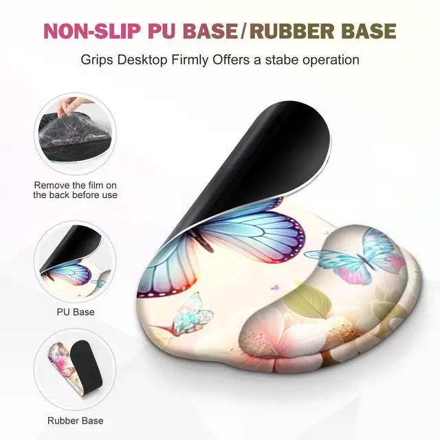 Alt view image 2 of 5 - Gaming Mouse Pad, Large Desk Mat, Cute Desk Pad Protector, 4in1 XXL Mousepad + Keyboard Wrist Rest+Mouse Wrist Rest+Coaster Set with Ergonomic Desk Pad for Home Office PC Computer, Butterflies Flowers