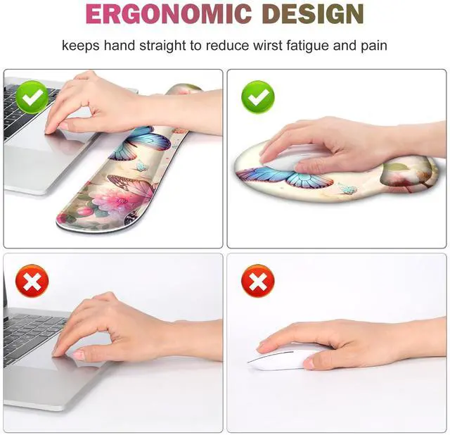 Alt view image 4 of 5 - Gaming Mouse Pad, Large Desk Mat, Cute Desk Pad Protector, 4in1 XXL Mousepad + Keyboard Wrist Rest+Mouse Wrist Rest+Coaster Set with Ergonomic Desk Pad for Home Office PC Computer, Butterflies Flowers