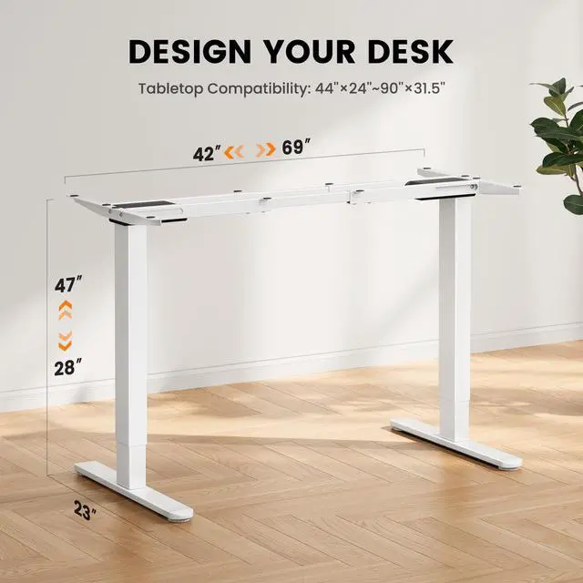 Alt view image 3 of 5 - ErGear Dual Motor Standing Desk Frame, Electric Adjustable Legs Compatible Desktop Size 44''-90'', 264 lbs Weight Capacity, 4 Memory Height Settings Stand up Desks Base, White Frame Only
