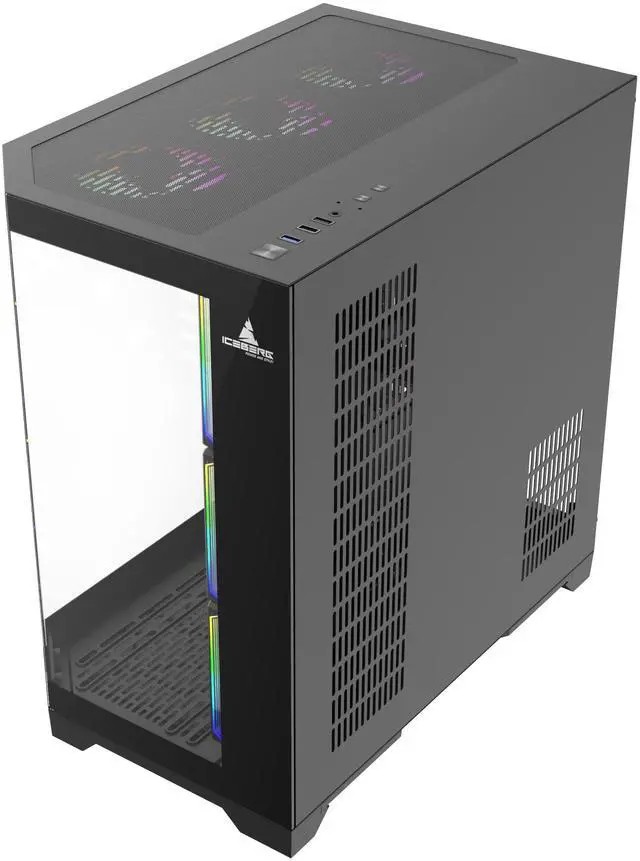 Alt view image 3 of 5 - PC Gaming ATX Case Iceberg Crystal Edge Full Panoramic View Three Sides Tempered Glass Window with Seven high-Performance Fans aRGB (Black)
