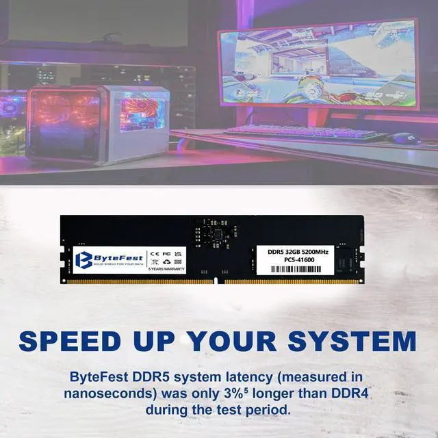 Alt view image 2 of 5 - ByteFest DDR5 RAM 32GB 5200MHz PC5-41600 CL42 UDIMM 1.1V 288 Pin Compatible Desktop Computer Upgrade Memory Module RAM