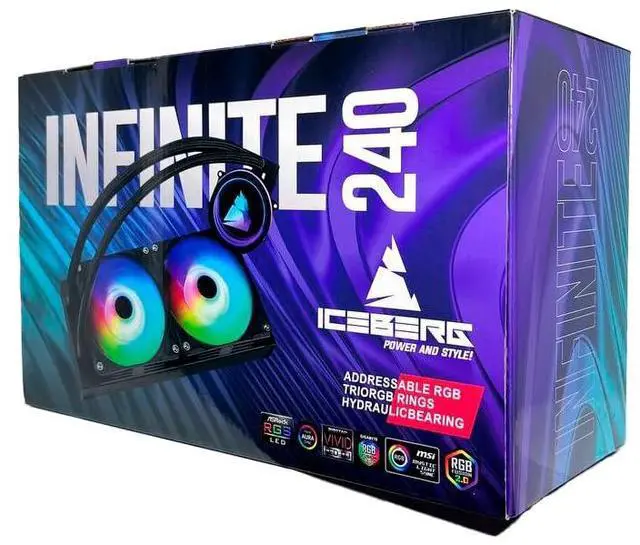 Main image of Iceberg Infinite 240 high-Performance Gaming PC aRGB Liquid Cooling, Water Cooler for CPU Intel or AMD with 240mm Radiator and Two RGB 120mm Fans (Black)