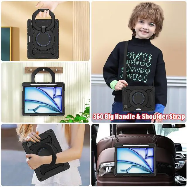 Alt view image 3 of 5 - ROISKIN for iPad Air 11 inch Case (M3 2025/M2 2024)/ Air 6th Generation for Kids with HD Screen Protector, 360 Rotating Kickstand, Shoulder Strap, Pen Holder, Heavy Duty Military Case for iPad Air 11