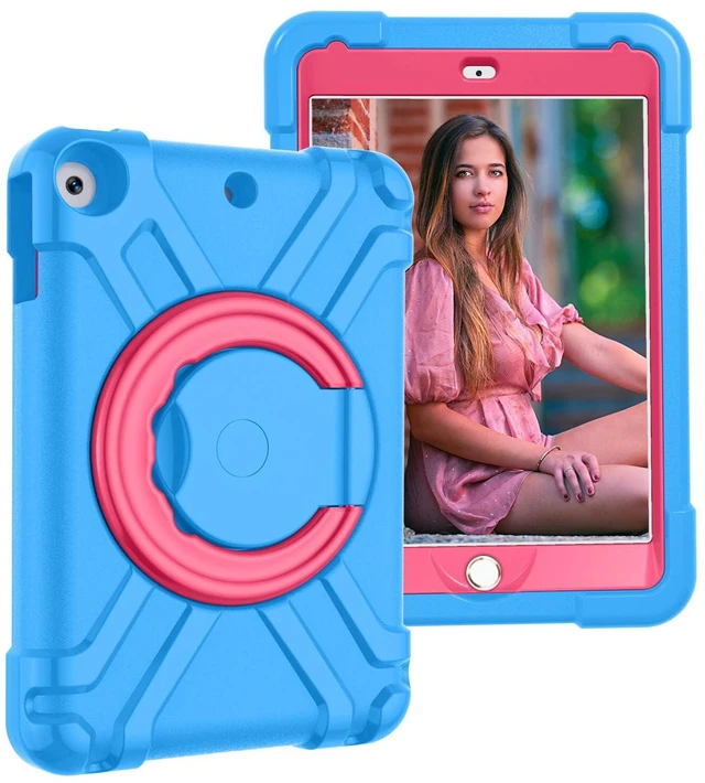 Main image of AKABEILA Tablet Case for Apple iPad 7/iPad 8/iPad 9 10.2 inch,Rugged Kids Case with Stand Lightweight Shockproof Kids Friendly Tablet Cover Blue+Rose Red