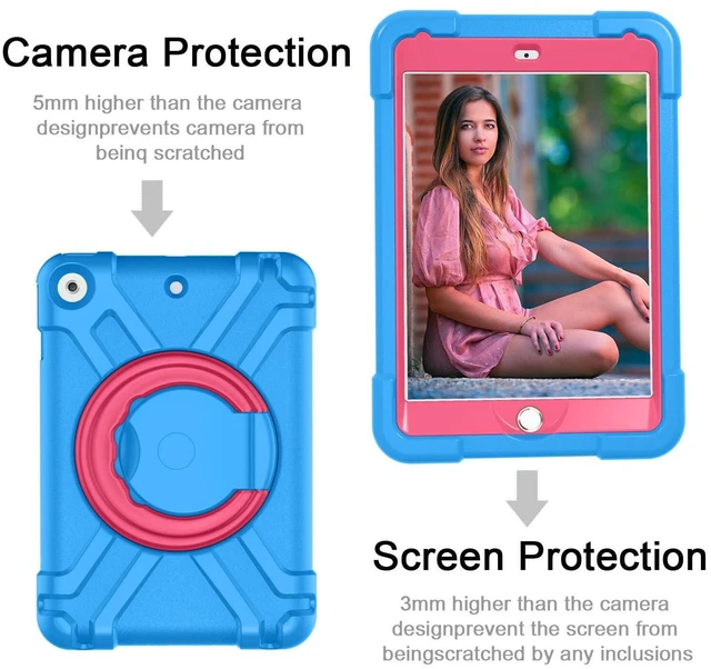 Alt view image 2 of 5 - AKABEILA Tablet Case for Apple iPad 7/iPad 8/iPad 9 10.2 inch,Rugged Kids Case with Stand Lightweight Shockproof Kids Friendly Tablet Cover Blue+Rose Red