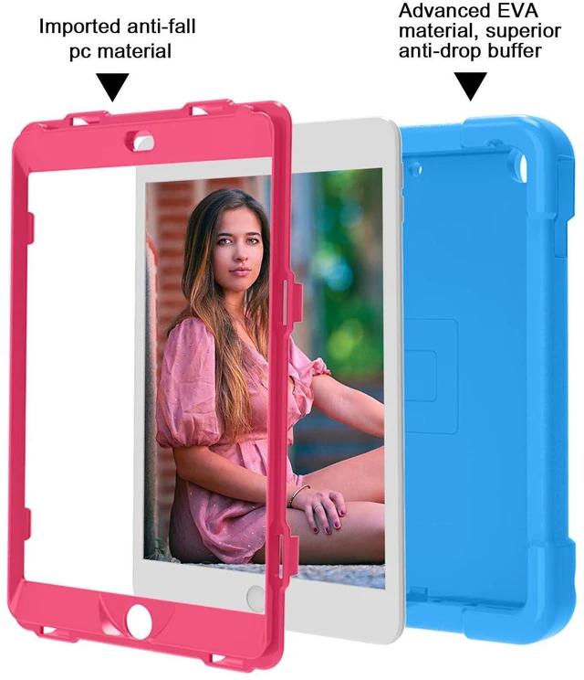 Alt view image 3 of 5 - AKABEILA Tablet Case for Apple iPad 7/iPad 8/iPad 9 10.2 inch,Rugged Kids Case with Stand Lightweight Shockproof Kids Friendly Tablet Cover Blue+Rose Red