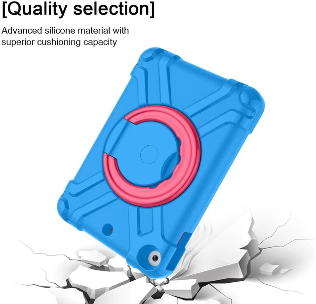 Alt view image 4 of 5 - AKABEILA Tablet Case for Apple iPad 7/iPad 8/iPad 9 10.2 inch,Rugged Kids Case with Stand Lightweight Shockproof Kids Friendly Tablet Cover Blue+Rose Red