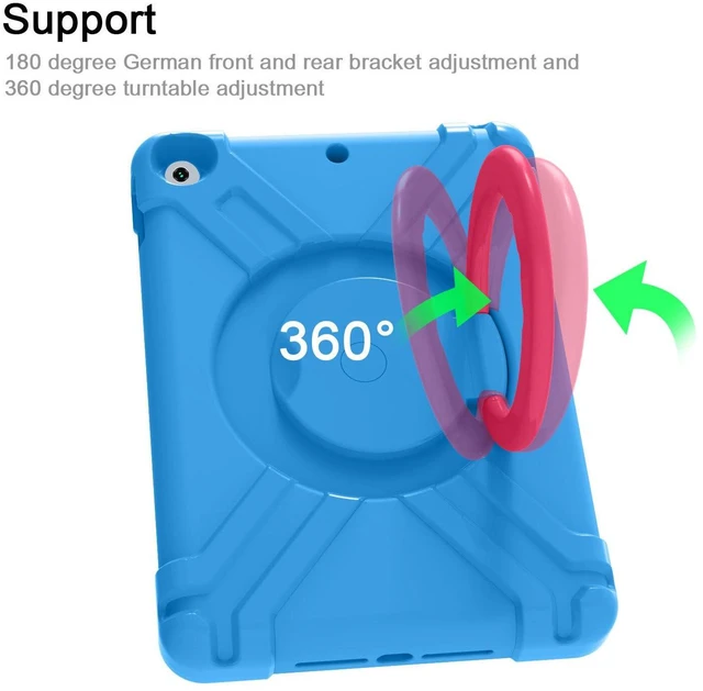 Alt view image 5 of 5 - AKABEILA Tablet Case for Apple iPad 7/iPad 8/iPad 9 10.2 inch,Rugged Kids Case with Stand Lightweight Shockproof Kids Friendly Tablet Cover Blue+Rose Red