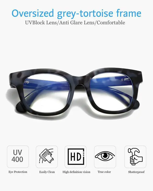 Alt view image 3 of 5 - ANRRI Blue Light Blocking Glasses for Women and Men, Oversized Blue Light Computer Glasses, Tortoise-Grey Frame