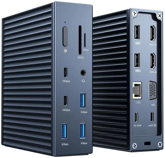Main image of ANYOYO USB C Docking Station Dual Monitor Laptop Docking Station 16-IN-1with 2*HDMI 4K60+VGA1080P+2*USB C10Gbps+SD/TF+Audio+PD100W USB C Hub Multiport Adapter for MacBook/Dell/Lenovo/HP(Light Gray)