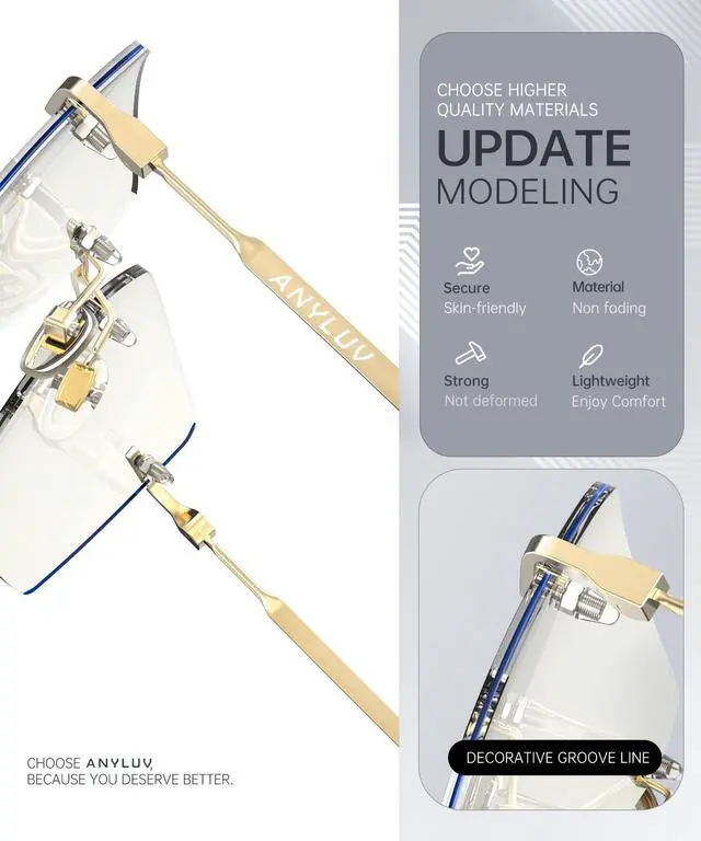 Alt view image 3 of 5 - ANYLUV Rimless Blue Light Blocking Glasses Men Women, Lightweight Computer Reading Glasses, Anti Eyestrain Gaming Glasses