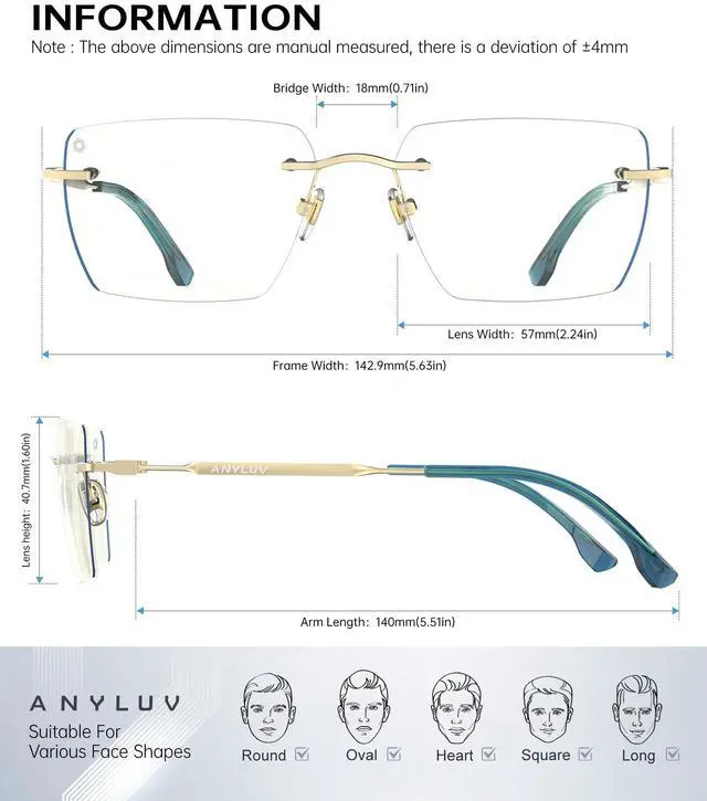 Alt view image 4 of 5 - ANYLUV Rimless Blue Light Blocking Glasses Men Women, Lightweight Computer Reading Glasses, Anti Eyestrain Gaming Glasses