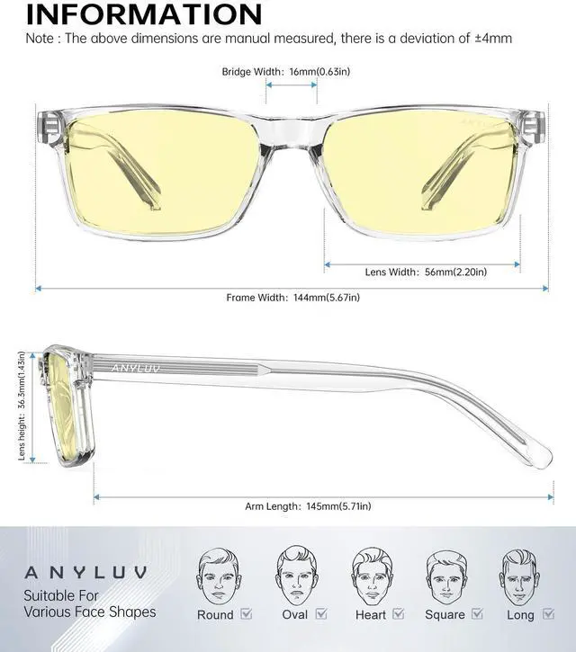 Alt view image 4 of 5 - ANYLUV Blue Light Blocking Glasses for Men Anti Blue Light Glasses for Men Women, Eye Strain Relief for Computer Gaming