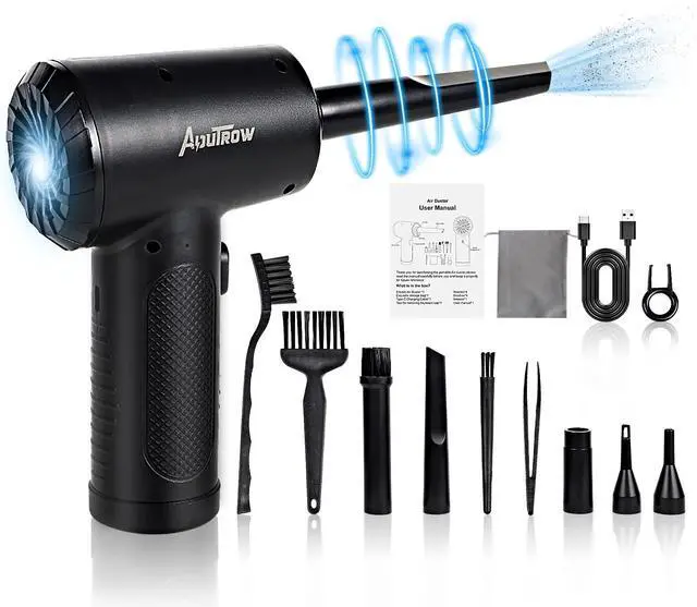 Main image of Aoutrow Electric Air Duster, Powerful Air Blower for Computer Car Cleaning Reusable Power 100000 RPM Motor, 3 Adjustable Speed Keyboard Cleaner Kit with 4 Nozzles & 4 Brushes