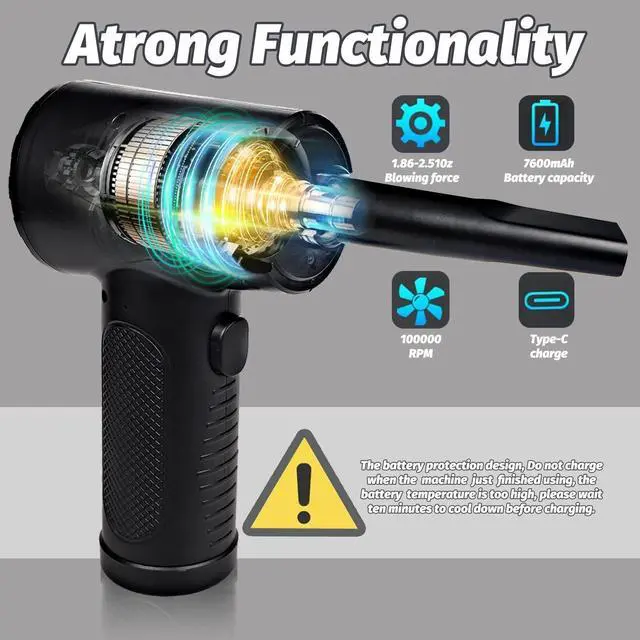 Alt view image 3 of 5 - Aoutrow Electric Air Duster, Powerful Air Blower for Computer Car Cleaning Reusable Power 100000 RPM Motor, 3 Adjustable Speed Keyboard Cleaner Kit with 4 Nozzles & 4 Brushes