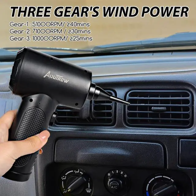 Alt view image 5 of 5 - Aoutrow Electric Air Duster, Powerful Air Blower for Computer Car Cleaning Reusable Power 100000 RPM Motor, 3 Adjustable Speed Keyboard Cleaner Kit with 4 Nozzles & 4 Brushes