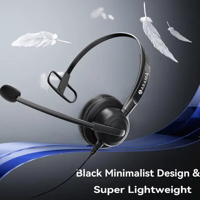 Alt view image 3 of 5 - Arama USB Headset with Mic for PC, Noise Cancelling, Computer Headset, Volume Control, 63.6 Inches, Wired One-Ear, for Home Office Call Center Online Class Skype Zoom (USB A+USB C, Black)