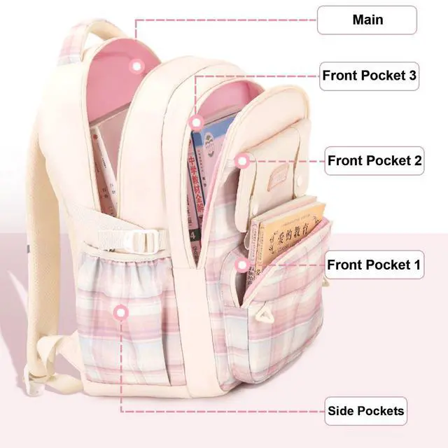 Alt view image 2 of 5 - Aufona Cute Backpack for School Teen Girls, Aesthetic Laptop Backpack High Middle School Daypack Women Daily Travel Laptop Bag (Pink)