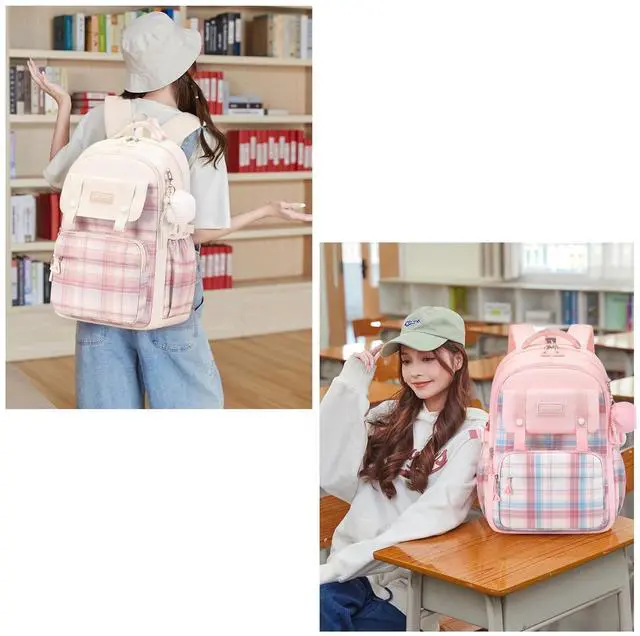 Alt view image 3 of 5 - Aufona Cute Backpack for School Teen Girls, Aesthetic Laptop Backpack High Middle School Daypack Women Daily Travel Laptop Bag (Pink)