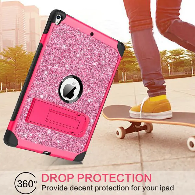 Alt view image 3 of 5 - BENTOBEN for iPad Air 3 Case 2019, iPad Pro 10.5 Case 2017, Glitter Sparkly Heavy Duty 3 in 1 Shockproof Rugged Protective Hybrid PC TPU Bumper Kickstand iPad Air 3rd Girls Women Kids Cover, Hot Pink