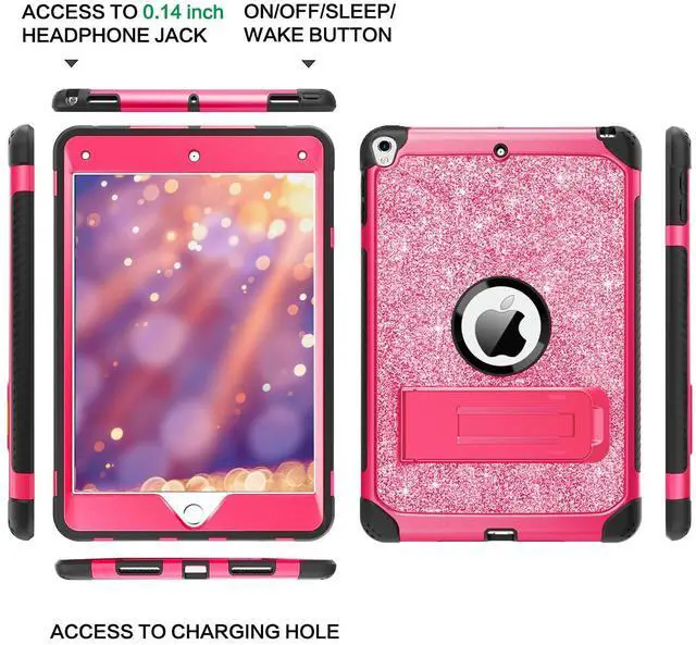 Alt view image 4 of 5 - BENTOBEN for iPad Air 3 Case 2019, iPad Pro 10.5 Case 2017, Glitter Sparkly Heavy Duty 3 in 1 Shockproof Rugged Protective Hybrid PC TPU Bumper Kickstand iPad Air 3rd Girls Women Kids Cover, Hot Pink
