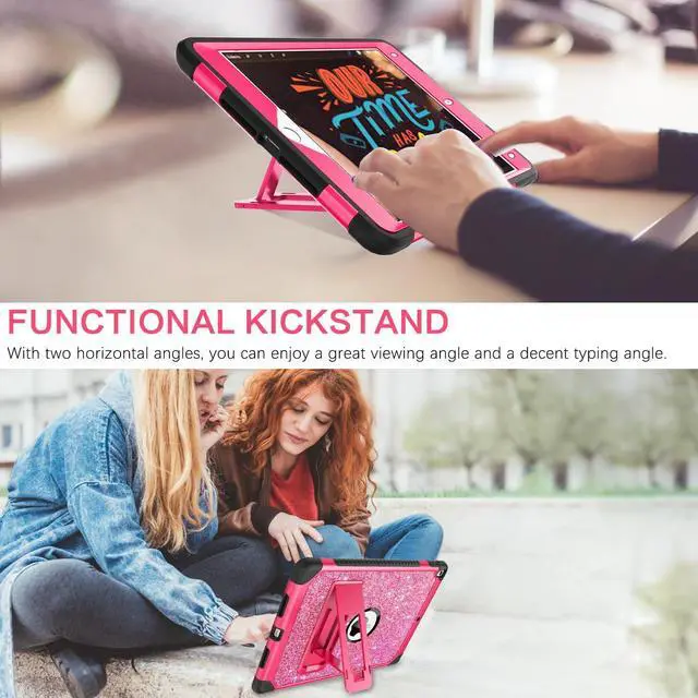Alt view image 5 of 5 - BENTOBEN for iPad Air 3 Case 2019, iPad Pro 10.5 Case 2017, Glitter Sparkly Heavy Duty 3 in 1 Shockproof Rugged Protective Hybrid PC TPU Bumper Kickstand iPad Air 3rd Girls Women Kids Cover, Hot Pink