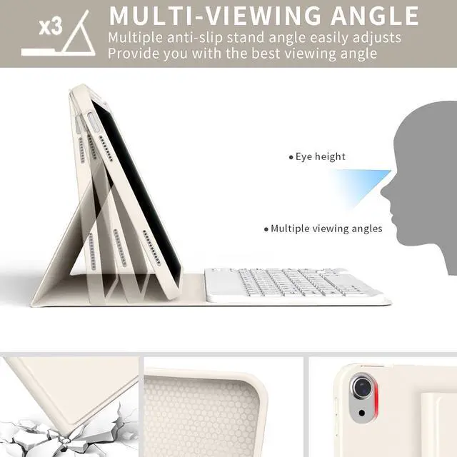 Alt view image 4 of 5 - BQDIYOO Case for iPad 11th/10th Generation with Keyboard, 11 inch A16/10.9" iPad 10 Case (2025/2022) with Pencil Holder, Wireless Keyboard and Slim Lightweight Soft Cover Auto Wake/Sleep, Cream White