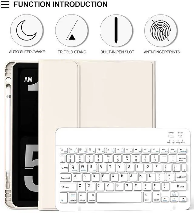 Alt view image 3 of 5 - BQDIYOO Case for iPad 11th/10th Generation with Keyboard, 11 inch A16/10.9" iPad 10 Case (2025/2022) with Pencil Holder, Wireless Keyboard and Slim Lightweight Soft Cover Auto Wake/Sleep, Cream White