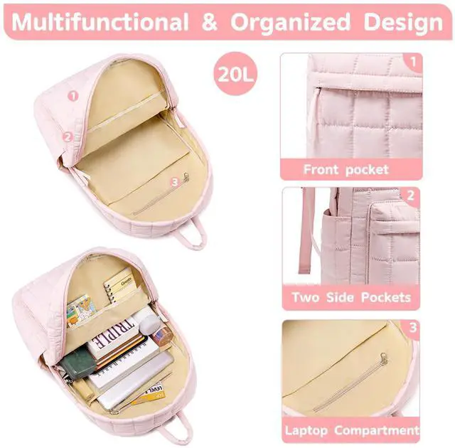 Alt view image 4 of 5 - BTOOP Travel Backpack for Women Work Backpack Quilted College Backpacks for School Fit 15.6 Inch Laptop (Quilting-Pink)