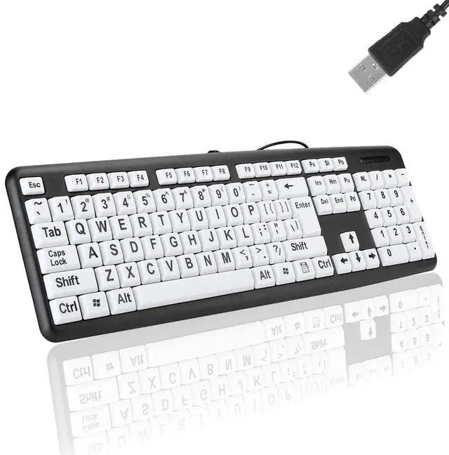 Main image of Large Print Keyboard, 104 Keys Wired USB High Contrast Keyboard with Oversized Print Letters for Visually Impaired Low Vision Individuals(Black)