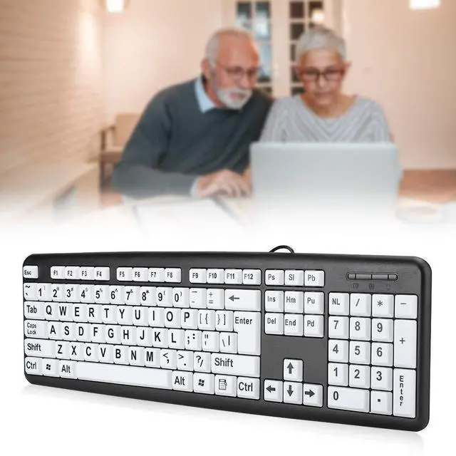 Alt view image 4 of 5 - Large Print Keyboard, 104 Keys Wired USB High Contrast Keyboard with Oversized Print Letters for Visually Impaired Low Vision Individuals(Black)