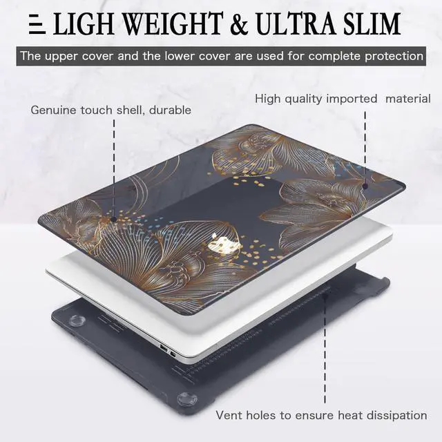 Alt view image 4 of 5 - CISSOOK Compatible with MacBook Air 13 inch Case Models: A1369 & A1466, Older Version 2010-2017 Release, Plastic Hard Shell Case & Keyboard Cover Protector for MacBook Air 13.3", Gorgeous Gold Floral