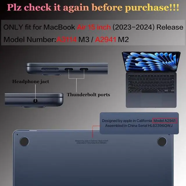 Alt view image 2 of 5 - CISSOOK Compatible with MacBook Air 15 inch Case M3 Chip A3114 / M2 Chip A2941 Model 2024 2023 Release, Durable & Slim Protective Hard Shell Case Cover for MacBook Air 15.3" M2 M3 Case - Gray Clear