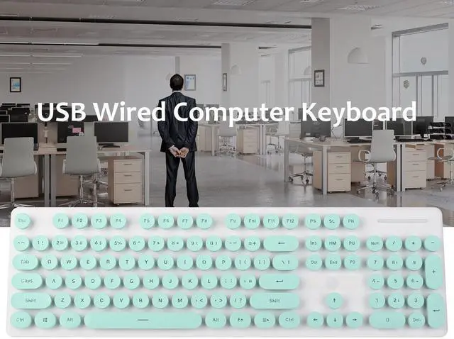 Alt view image 4 of 5 - Mosptnspg Wired Quiet Membrane Keyboard,Full Size 104-Keys Retro Punk Typewriter White LED Backlit ,USB Ultra Slim Gaming Keyboard with ABS Round keycaps for Windows/PC/Laptop (Green)