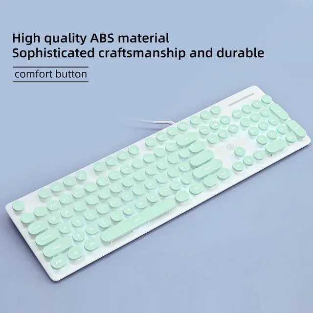 Alt view image 5 of 5 - Mosptnspg Wired Quiet Membrane Keyboard,Full Size 104-Keys Retro Punk Typewriter White LED Backlit ,USB Ultra Slim Gaming Keyboard with ABS Round keycaps for Windows/PC/Laptop (Green)