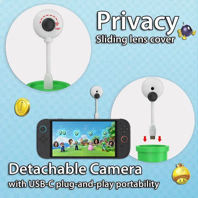 Alt view image 4 of 5 - Coolwee Camera for Nintendo Switch 2 (2025), 720P HD Video Camera, Privacy Sliding Lens Cover, ABS White and Green Color