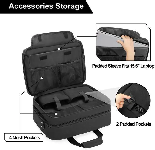 Alt view image 5 of 5 - CURMIO Double Layer Printer Carrying Case Compatible with HP Tango/Tango X, OfficeJet 200/250, Wireless Mobile Printer Travel Bag with Luggage Strap and Pockets for 15.6 Laptop, Bag only
