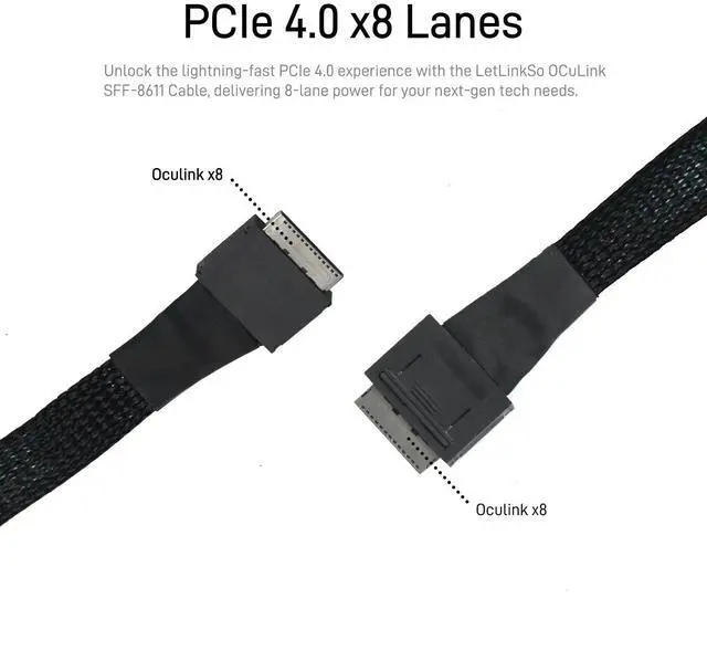 Alt view image 2 of 5 - LetLinkSo Oculink Cable PCIe 4.0 SFF-8611 to SFF-8611 8i Cable for Server (1.6 feet (50 cm))