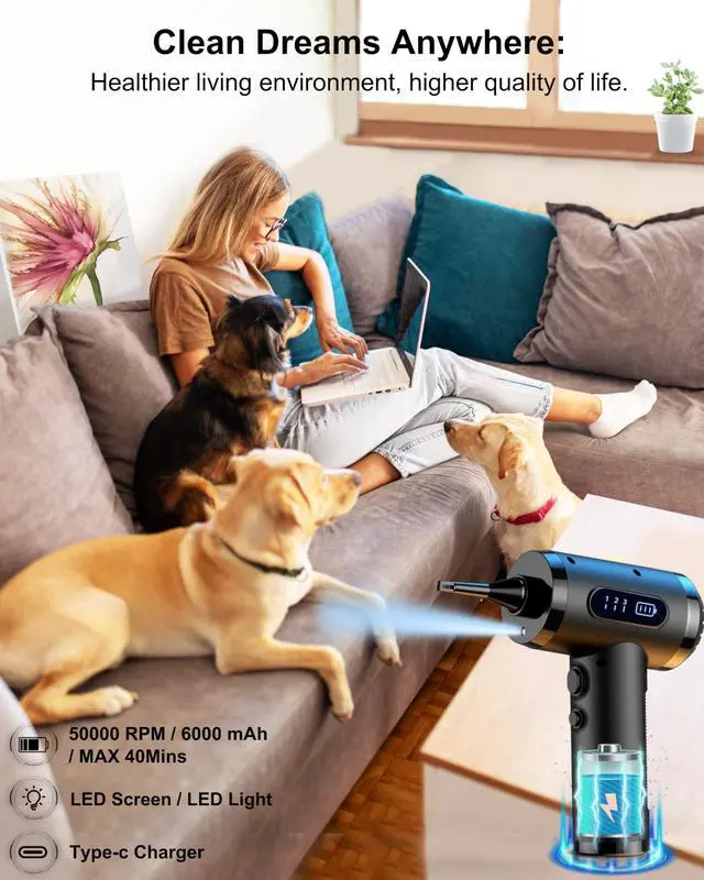 Alt view image 5 of 5 - LIHAN Compressed Air Duster,Dust Cleaner for Car,Computer,Keyboard,Camera,Desk,Laptop,Mini Electric Blower for Yoga Ball,Balloon,Air Bed.