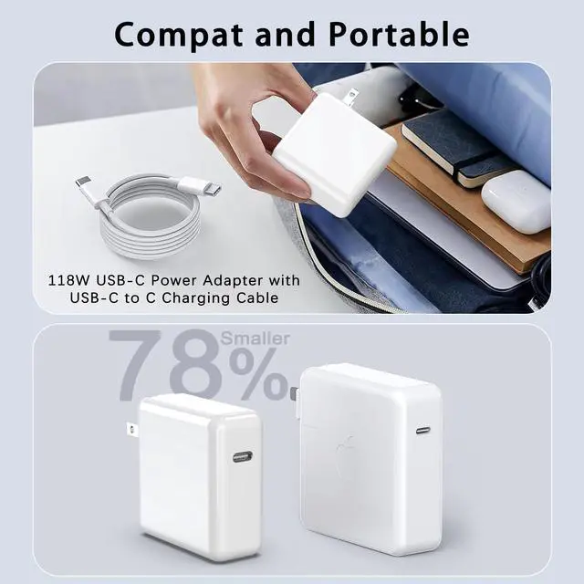 Alt view image 5 of 5 - Mac Book Pro Charger - 118W USB C Charger Fast Charger Compatible with USB c Port MacBook pro & MacBook Air, ipad Pro, All USB C Device, Type C to Type C Cable Power Adapter Included 6.6 ft