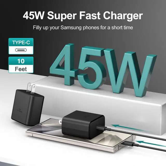 Alt view image 2 of 5 - 45W USB C Charger Fast Charging for Samsung Phone Super Fast Charger Block 2Pack Samsung Fast Charging Cable 10FT for Samsung Galaxy S25 Ultra/S25+/S24 Ultra/S24+/S23 Ultra/S23+/S22/S21/S20 Note10/20
