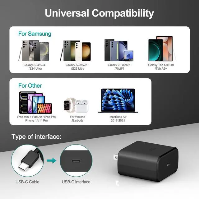 Alt view image 4 of 5 - 45W USB C Charger Fast Charging for Samsung Phone Super Fast Charger Block 2Pack Samsung Fast Charging Cable 10FT for Samsung Galaxy S25 Ultra/S25+/S24 Ultra/S24+/S23 Ultra/S23+/S22/S21/S20 Note10/20